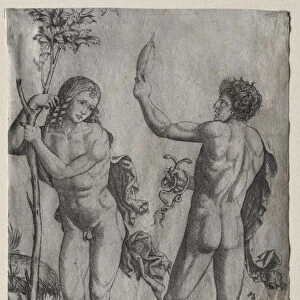 Two Nude Men Beside Tree Marcantonio Raimondi