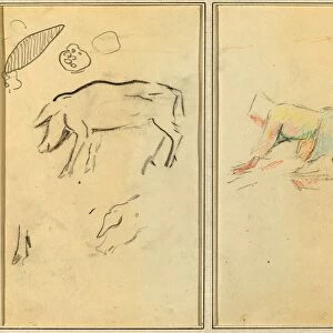 Paul Gauguin (French, 1848 - 1903), A Pig; Breton Peasant Kneeling, 1884-1888, crayon