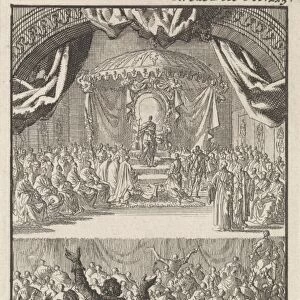 Philip II is crowned as king of Portugal, 1581, Jan Luyken, Engelbrecht Boucquet, 1699