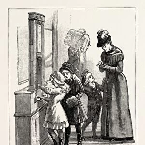 AT THE RAILWAY STATION: SWEETMEATS, 1890 engraving