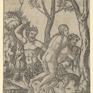 satyr carrying nymph back another raising right hand