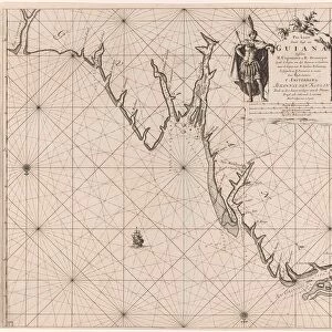 Sea chart of part of the coast of Suriname and Guyana, print maker: Jan Luyken, Claes