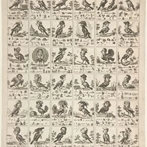 Sheet Rebuses Birds Human Heads ca 1834 Etching
