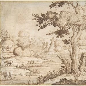 Shepherd Landscape early 17th century Pen brown ink