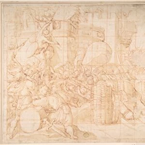 Storming City 16th century Red chalk washed ink