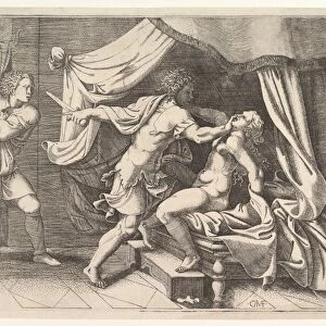 Tarquin attacking Lucretia servant left witnessing