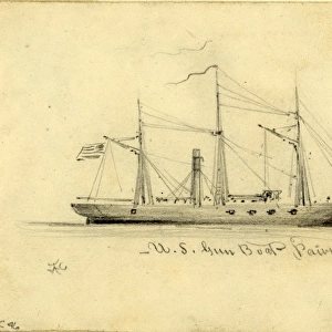 U. S. Gun Boat Pawnee, between 1860 and 1865, drawing on white paper pencil, 7. 6 x 10