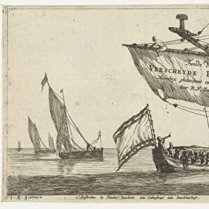 Vessel and sailing ships on calm water, print maker: Reinier Nooms, Dancker Danckerts