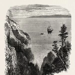 VIEW ON THE HUDSON, US, USA, 1870s engraving