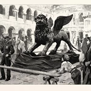 The Winged Lion of St. Mark Lying in the Piazzetta San Marco, Venice, Italy, After