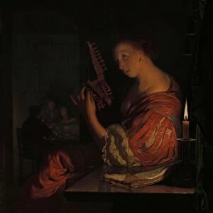 Woman tuning teorbe young woman tunes lute light