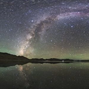 The arc of the Milky Way and zodiacal light appear over Yamdrok Lake, Tibet, China