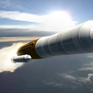Artists concept of a cargo launch vehicle blast off