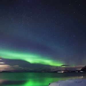 Aurora Borealis over Vagsfjorden in Troms County, Norway