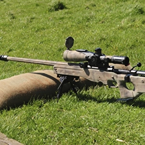 A British Army Arctic Warfare Magnum L115A3 sniper rifle