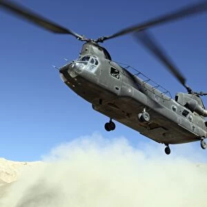 A CH-47 Chinook prepares to land