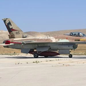 An Israeli Air Force F-16 Netz taxiing at Nevatim Air Force Base