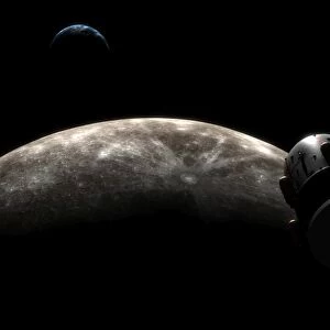 Orion-drive spacecraft in lunar orbit
