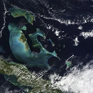 Satellite view of the Bahama Islands in the Atlantic Ocean