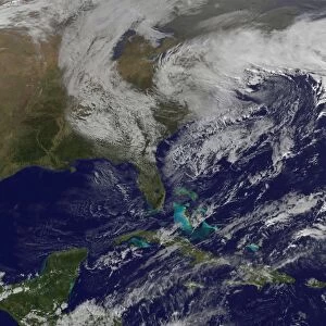 Satellite view of a Nor easter storm over the United States