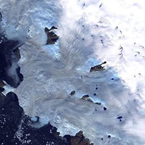 A small field of glaciers surrounds Baffin Bay along Greenlands western coast