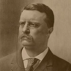 Vintage American history print of a younger President Theodore Roosevelt