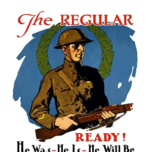 Vintage World War I poster of an American infantryman holding his rifle