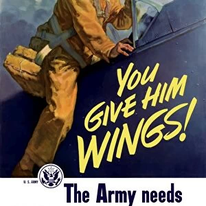 Vintage World War II poster of a pilot getting into his plane