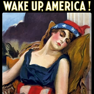 Vintage World War One poster of Lady Liberty sleeping in a chair