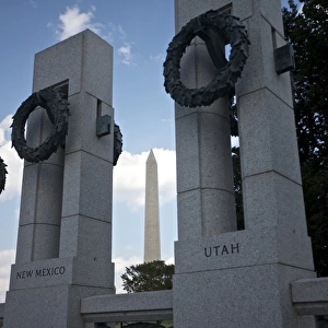 Wreaths adorn the U. S. World War II Memorial, Washington D. C