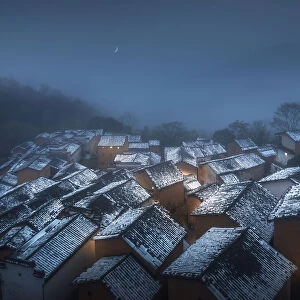 Snow at night and ancient villages