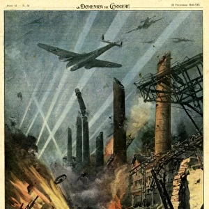 Extract from La Domenica del Corriere (Sunday Courier), 22 Dec 1940, illustrating the Sheffield blitz