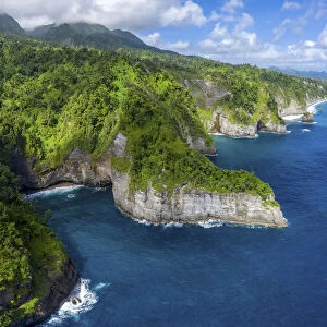 Aerial view of Glassy Point, East Coast of Dominica, West Indies. December 2019