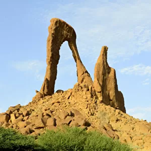 Eroded sandstone arch arch, called the Julia arch, in the Sahara Desert