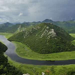 River Crnojevica with a central channel between aquatic plants, flowing round Pavlova Strana