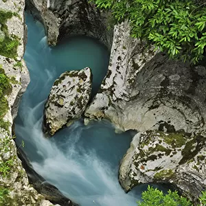River Soca flowing through the Velika korita canyon, Triglav National Park, Slovenia