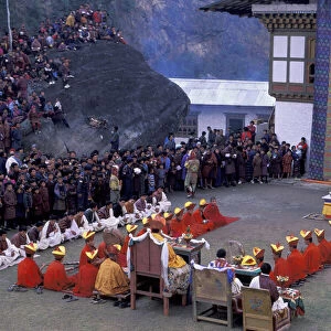 Thangka unrolling ceremony, Gom Kora festival, Eastern Bhutan