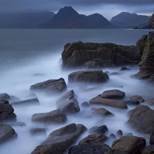 View towards Cuillin range from Elgol Beach, Skye, Inner Hebrides, Scotland, UK, october