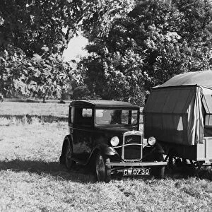1930 Austin Seven with trailer caravan. Creator: Unknown