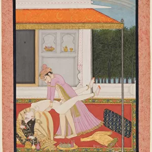 An amorous couple, probably Raja Mahendra Pal of Basohli (r. 1806- 1813) with a favorite