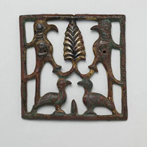 AppliquePlaque with a Tree and Four Birds, Iran or Iraq, 12th century