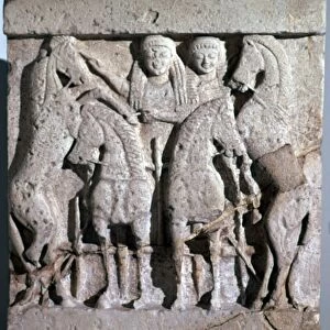 Archaic metope of Apollo and Artemis, 6th century