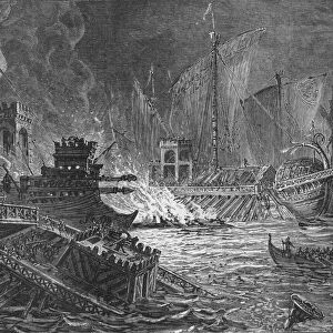 The Battle of Actium, at which Augustus defeated Antony and Cleopatra, 31 BC (1908)