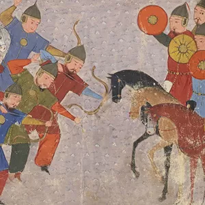 Battle between the Khwarezmian army and the Mongols. Miniature from Jami al-tawarikh (Universal His