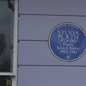 Blue plaque commemorating Sylvia Plath, Primrose Hill, London, NW1, England. Creator