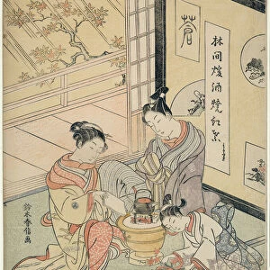 Burning Maple Leaves to Heat Sake, c. 1768. Creator: Suzuki Harunobu