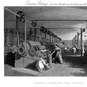 Carding, drawing and roving cotton, c1830