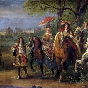Chateau de Vincennes with Louis XIV and Marie Therese with their Court in 1669. Artist: Meulen, Adam Frans, van der (1632-1690)