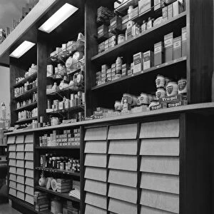 Chemists shop interior, Armthorpe, near Doncaster, South Yorkshire, 1961. Artist