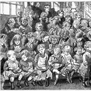 Children waiting for soup at dinner time, London Board School, Denmark Terrace, Islington, 1889